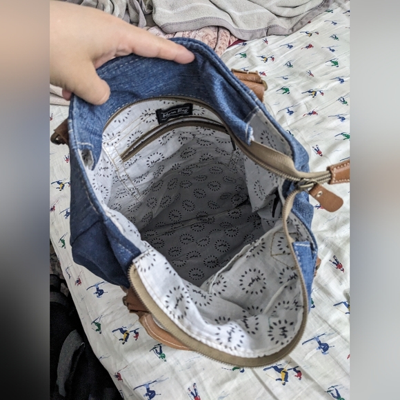 EUC Myra Bag women's Janesa Tote Bag 100% cotton leather denim bag, blue brown - Picture 7 of 13